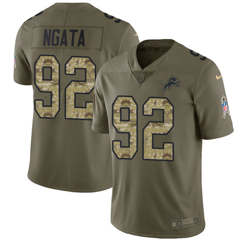 Nike Lions #92 Haloti Ngata Olive/Camo Men's Stitched NFL Limited Salute To Service Jersey